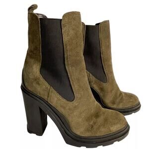 MARC FISHER LTD Green Suede RAMIO Pull On Lug Sole Ankle Boots Sz 7.5 NWOB